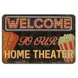 Willkommen in unserem Heimkino-Schild – klassisches Vintage-Dekor für Kinosäle blechschilder retro mit sprüchen vintage home deko 12x8 inch/30x20cm