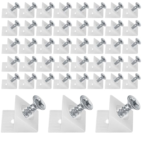 50 Stk Rückwandverbinder, Schubladen Keile, Durchhängende Schubladenböden, Schrankrückwand, Kunststoff Rückwandhalter mit Schrauben - (50, Weiß)