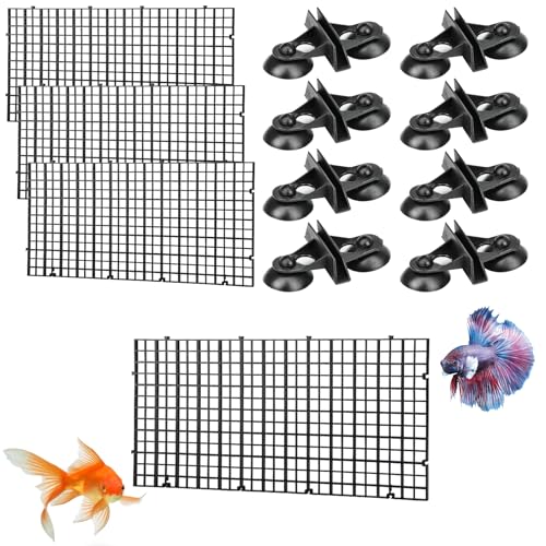 Helweet Aquarium Trennwand, Trennwand für Aquarien, Fisch Tank Teiler, 4 Stück Aquariumgitter aus Kunststoff, Trennen Sie Effektiv Verschiedene Fische, 30 x 15cm, mit 8 Aquarium Divider Saugnap