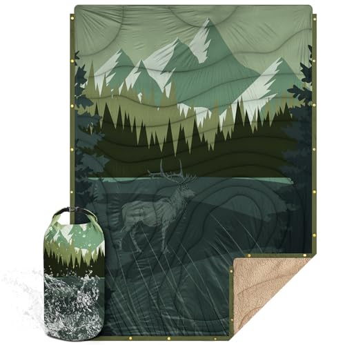 KawaGebo Kamp Campingdecke Ultraleicht Warm I Outdoor Reisedecke verstaubar I Camping Decke wasserabweisend für Wandern, Reisen, Hängematte,Van, Flugzeug DeckeI Thermal Sherpa & Ripstop,200x145cm