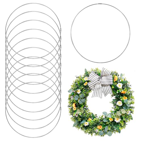 10 Stück Metallringe zum Basteln, 20cm Silber Metallring, Traumfänger Ringe, Deko Ringe zum aufhängen, Drahtringe zum Basteln, Metall Ringe Deko für Hochzeitskränze, Wandbehänge Deko, Blumen Reifen