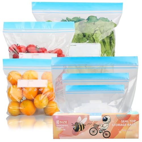 ytorgr 70 Stück Gefrierbeutel – Wiederverwendbare Aufbewahrungsbeutel für Lebensmittel – BPA-freie Beutel auslaufsicher Mittagessen Gefrierschrank und Mikrowelle Beutel – 3 Größen