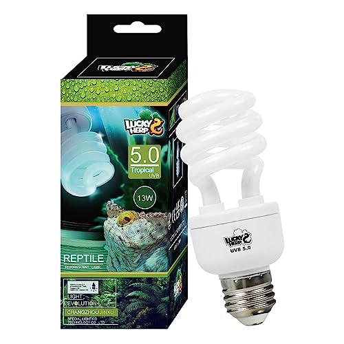 LUCKY HERP UVB Lampe Terrarium, Reptilien Lampe UVA UVB 5.0, E27 Kompakte UVB Lampe 13W, Terrarium UVA UVB Lampe für Bartagamen, Schildkröten, Schlangen, Eidechsen， Reptilien und Amphibien