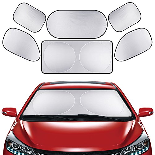 Sonnenschutz Auto 6 *Stück Faltbare Sonnenblende vor Hize und UV Strahlen für alle Fenster, Baby Autosonnenschutz von EZONTEQ