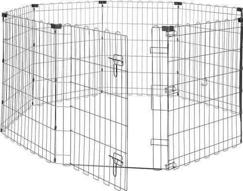 Amazon Basics Achteckig, Quadrat, Rechteck Laufgehege für Hunde und andere Haustiere, faltbar Metall mit Tür, 152.4 x 152.4 x 76.2 cm hoch, Schwarz