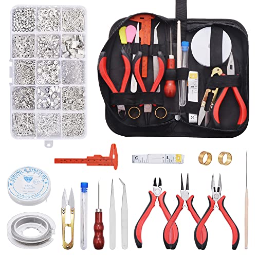Zalava Schmuckherstellung Set, 14 Stück Schmuck Basteln Set mit 1300 pcs Schmuckzubehör, Schmuckherstellung Zubehör Kit Werkzeuge zur Herstellung und Reparatur für Ohrring Armband Halsketten Starter