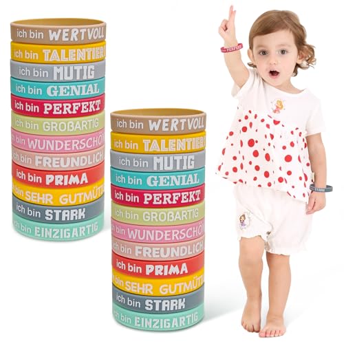 Bukuhlio 24 Stück Motivationsarmbänder auf Deutsch Inspirierende Armbänder mit Positiven Sprüchen, Motivierendes Silikonarmband, Mutmacher Geschenke Party Mitgebsel für Kollegen Teenager Kinder