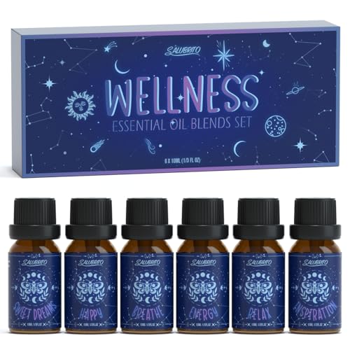 SALUBRITO Ätherisches Öle Set, Natürliche Aromatherapie Duftöle Set für Diffuser, Glücklich, Energie, Entspannung, Atmen, süßer Traum, Ätherische Ölmischungen Geschenkset für Frauen und Männer