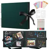 DazSpirit Fotoalbum 29,5 X 21cm Fotoalbum Zum Selbstgestalten Schwarz Fotobuch Mit 80 Seiten Scrapbook, Für 240 Bilder, Inkl.12 Metallic Farbmarker, Gästebuch Für Geburtstag Und Hochzeit, Dunkelgrün