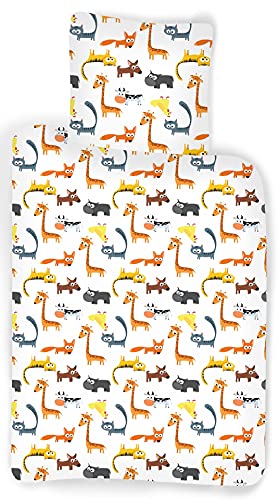 BrandMac ApS Bettwäsche Tiere für Babys oder Kleinkinder – Bettbezug 100 x 135 cm + Kissenbezug 40 x 60 cm, Katze, Hund, Kuh, Nilpferd ...