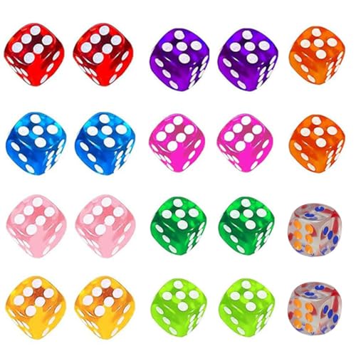 COYUN 20 Stück Würfel Set, 6 Seitige Spielwürfel 10 Farben, Dice Set aus Acryl 14 mm, Würfel Bunt mit Einstecktaschen, Würfelset mit Aufbewahrungsbox für Tischspiele Würfelspiele, FarbSpielwürfel
