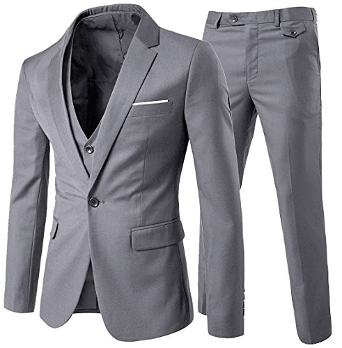 Allthemen Herren Anzug Slim Fit 3 Teilig Anzüge Herrenanzug Sakko für Hochzeit Business Hellgrau M