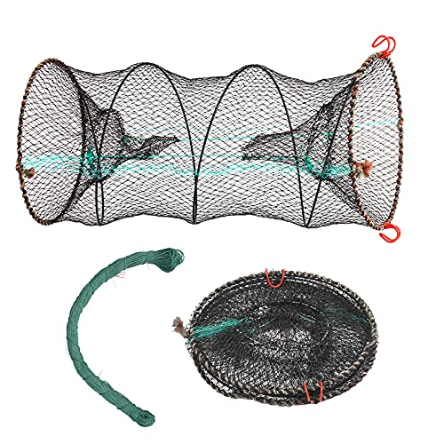 YOLOUP 2pcs Gefaltet Nylon Fischernetz Set Fisch Reuse 30 * 60 cm Köderfischreuse Krabben Falle Fisch Reuse mit Geflochtene Angelschnur Flachwasserfischen Zubehör für Fisch Hummer Krabbe Langusten