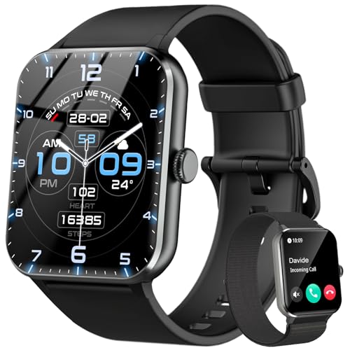 Smartwatch Damen Herren mit Künstliche KI/Message Reminder,Sportuhr mit 100+Sportmodi, Fitnessuhr,Herzfrequenz Schlafmonitor, Schrittzähler, Smart Watch für Android iOS（2 Armband）