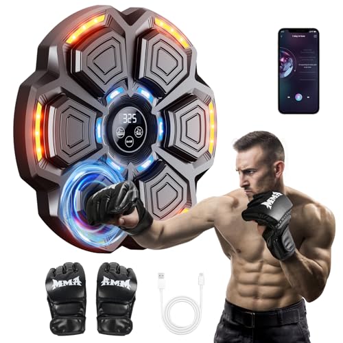 CRECAD Music Boxing Machine für Erwachsene - Bluetooth Elektronische Boxmaschine mit Musik Boxen mit Boxhandschuhen - LED Licht Musikboxing Maschine mit 9 Geschwindigkeitsmodi und Zählmodus
