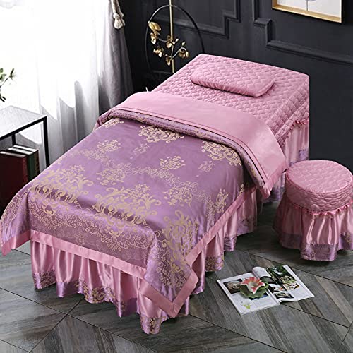 Massagekur 4 Stück Bettdecke, Tischplatten mit Gesichtsatem Lochsalon Spa Sheet, Runder Kopf Kosmetische Bettlakenabdeckung Kissen Hockerabdeckung,purplesand-185 * 70cm