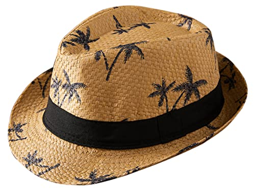 Adigau Kinder Strohhut Strand Sommer Jazz Hut Mädchen Jungen Panama Sonnenhut Reise 54 cm, kaki, One size
