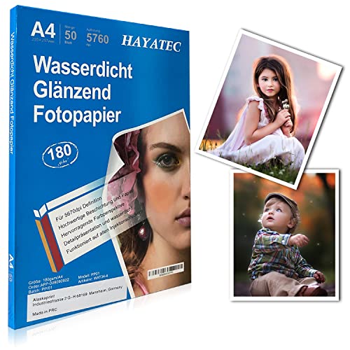 50 Blatt Fotopapier A4 hoch glänzend Tintenstrahldrucker 180g/m² Fotopapier Fotokarten Photokarten Sofort Trocken Wasserfest Hochweiß Fotoblätter
