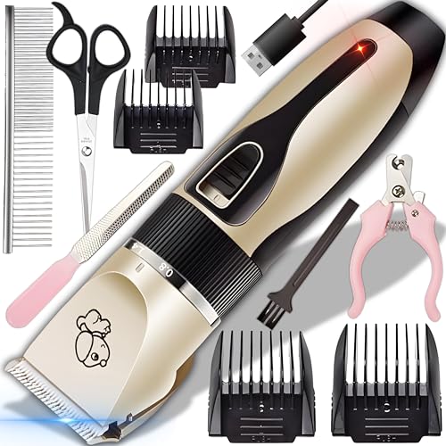 Retoo Leise Hundeschermaschine Profi mit 4 Aufsätze, Schermaschine Hund Katze Tierhaarschneidemaschine Elektrische Hundetrimmer Schnurlosen Haarschneidemaschine Tierhaarschneider