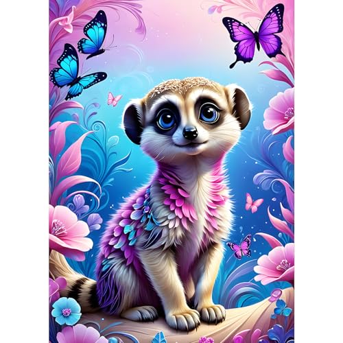 GDYEEH Erdmännchen Diamond Painting Erwachsene, 5D Schmetterling Diamant Kunst Bilder Anfänger, DIY Blumen Runder Vollbohrer Diamanten Malerei Stickerei Kreuzstich Geschenke Home Wand Dekor 30x40cm