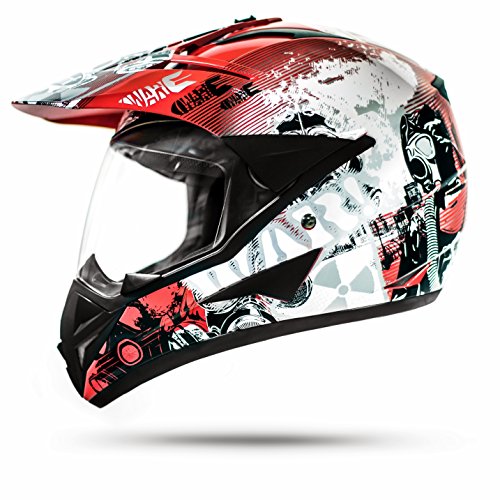 GS War Rot Crosshelm mit Visier für Quad ATV Enduro Motorradhelm ECE 2205 Größe: S 55-56cm