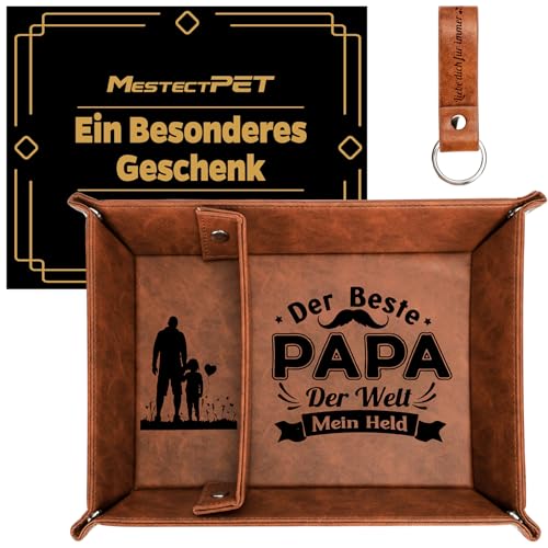 Tablett Organizer Geschenke für Papa, Taschenleerer aus Leder Bester Papa Geburtstagsgeschenk, Schreibtisch Ablage Tablett Weihnachten Vatertag Geschenk für Vater von Tochter und Sohn