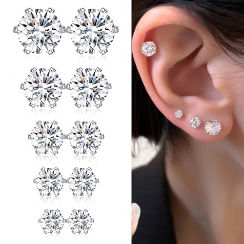5 Paar Ohrringe Magnet Herren, Magnet Ohrringe Für Herren Damen, Magnetische Ohrringe Herren, Edelstahl Zirkonia Magnetische Ohrstecker, Magnet Ohrringe Set, Non-Piercing Ohrclip Ohne Ohrloch