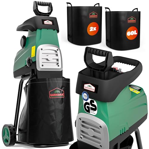 Gardebruk® Leisehäcksler 3100 W max. 44 mm Aststärke Elektrisch 2 x 60 L Auffangbeutel Gartenhäcksler Walzenhäcksler Schredder Häcksler