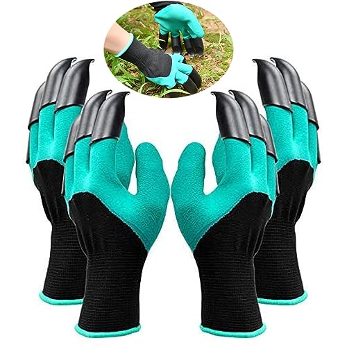 LightBeacon Gartenhandschuhe damen, 2 Paare Gartenhandschuhe Mit Krallen, Dornenfeste Gartenhandschuhe, Gartenhandschuhe für Graben, Garten handschuhe zum Graben und Pflanzen, Gartengeräte