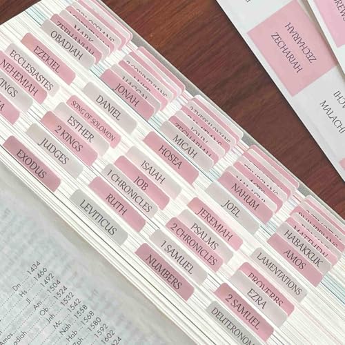 TELAIN Bibelregister Rosa Mit 80 Selbstklebenden Tabs, Einfach Zu Lesen Und Zu Positionieren, Langlebige Bibelregister Für Alle Bibelausgaben In Pink Weiß