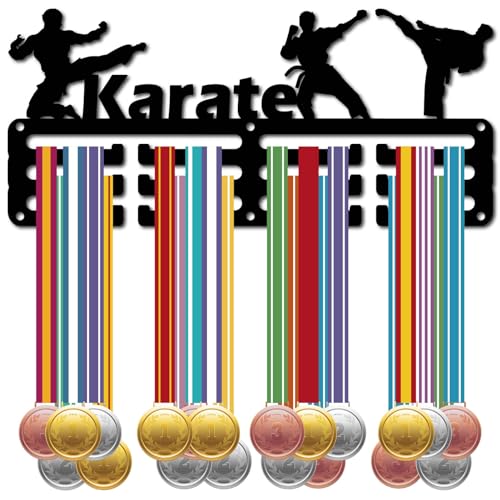 CREATCABIN Karate-Medaillenaufhänger,Medaillenhalter,Wandhalterung,Kleiner Rahmen Aus Eisen,Japanischer Kampfsport-Medaillenhaken Zum Aufhängen Medaillen,Abzeichen,Souvenirs,Kämpfender Athlet,29x13cm