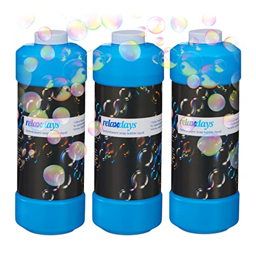 Relaxdays 3X 1 Liter Seifenblasenflüssigkeit im Set, Nachfüllflasche, für Seifenblasenmaschine, Seifenblasenpistole