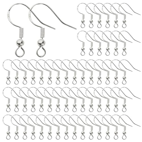 TOAOB 925 Silber 50 Stück 18 mm Ohrhänger Ohrhänger Ohrhaken Ohrring Haken Hypoallergene Ohrhaken Ohrringe Zubehör mit Perlen und Spule für DIY Ohrhänger Schmuckherstellun