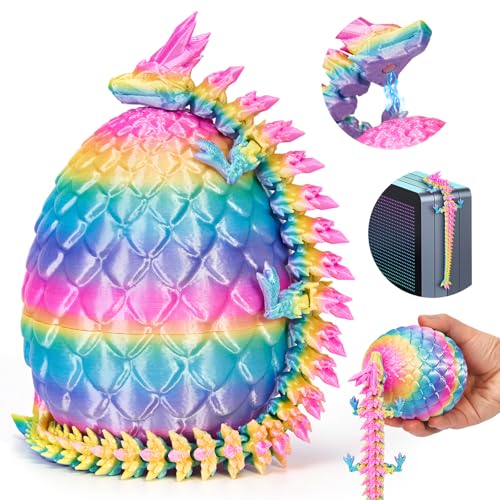 3D Magnetische Drachenei mit Drache, Magnetische Drache im ei, Überraschungs Magnetische Drachenei Figuren, 3D Gedruckter Beweglicher Drachen Spielzeug Ostern Geschenke für Kinder (Rainbow Colors)