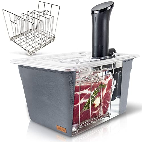 VÄESKE Isolierter Sous-Vide-Behälter mit Deckel und Gestell, speichert Wärme und schützt Arbeitsflächen, funktioniert mit den meisten Sous-Vide-Kochfeldern (12 QT)