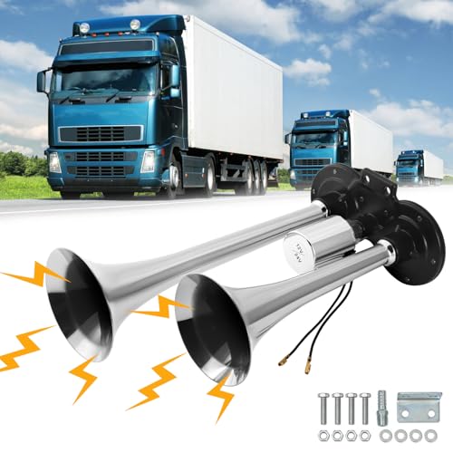 Towwoo Lkw Hupe mit Kompressor, 150DB 12V/24V Super Laut Drucklufthorn, Zinklegierung Air Horn Druckluft, Lufthorn Druckluft für alle Mitgelieferten Luftfahrzeuge