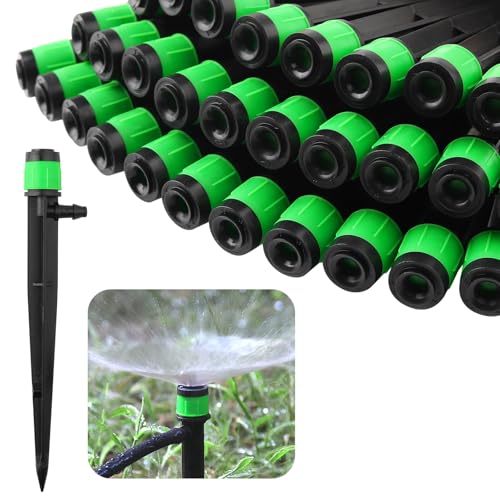 Rolcoassuns 100PCS Bewässerungstropfer Tropfbewässerungsdüsen, Mikro-Sprühdüsen einstellbar, 360-Grad-Vollkreis-Wasserfluss-Bubbler-Sprinkler, passend für 1/4" (4-6 mm) Bewässerungsschlauch (Grün)