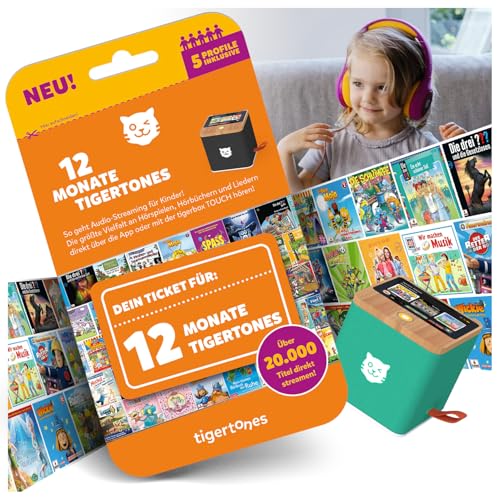 tigermedia tigertones-Ticket NEU 12 Monate Streaming tigerbox TOUCH 20.000 Hörspiele Hörbuch Kindermusik mit 5 individuellen Profilen Geschenkidee