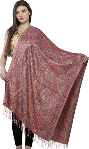 Exotic India Reversible Super Silk Jamawar Stole with All-Over Weave - Color Paprika Color EinheitsgröÃŸe meisten