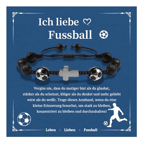 BOCHOI Kreuz Armband Fußball Geschenk Jungen Fußball Armband Inspirierende Geschenk Naturstein Fußball Armband für Sohn, Enkel, Neffe, Bruder Bracciale DE