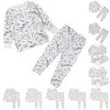 Generisch Kinder Pyjama-Sets zum Ausmalen,DIY Handbemaltes Schlafanzug Hauskleidung-Sets für Jungen & Mädchen,Bequeme Cartoon Druck Langarm Top + Hose Loungewear-Sets
