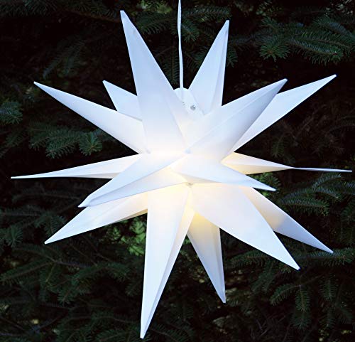 GURU SHOP 3D Außenstern Kaspar, Weihnachtsstern, Faltstern mit 18 Spitzen Incl. 7 m Kabel & LED Leuchtmittel - Ø 35 cm Trafo Weiß, Kunststoff, Weihnachtsstern, Adventsstern