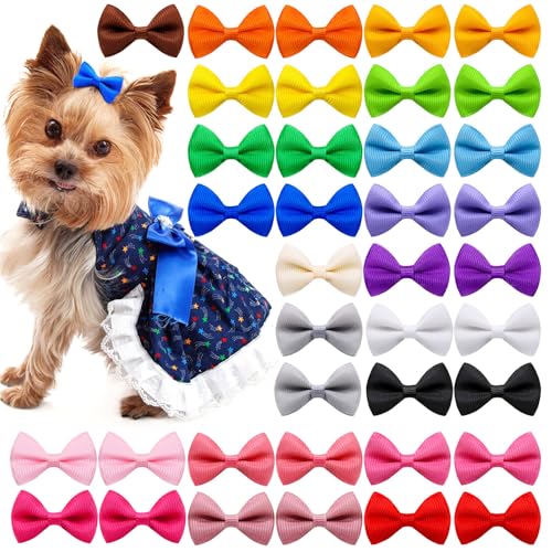 SueaLe Packung 50 Haustier Bowknot Hair Clip Weiches Band Haar Barrettes Verschiedene Farbbandhaarbögen Zur Verbesserung Der Haustierfrisur