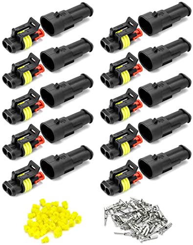 QWORK® 10 Stücke KFZ Stecker Wasserdicht, Steckverbinder 2 Polig, Kabel Steckverbinder Stecker, für KFZ LKW Motorrad