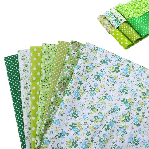 MSLSOZ Baumwollstoffquadrate zum Quilten, 50 x 50 cm, 7 Stück, grünes Patchwork-Muster, geeignet für Patchwork-Spleißen und DIY handgefertigte Stoffe