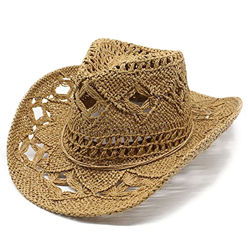 Erobert Rom Damen Herren Sommer Western Cowboyhut Formbarer Strohhut ausgehöhlter Sonnenhut Liebesromane Cowboy (Khaki, One Size)