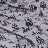 Stoff Meterware Segelschiffe Viskose - 1 Meter, Kinderstoff, Meer, Ozean, Maritim, Boote, Bekleidung, Bluse, Schal, Tuch, Deko, Nähen, DIY (Hellblau)