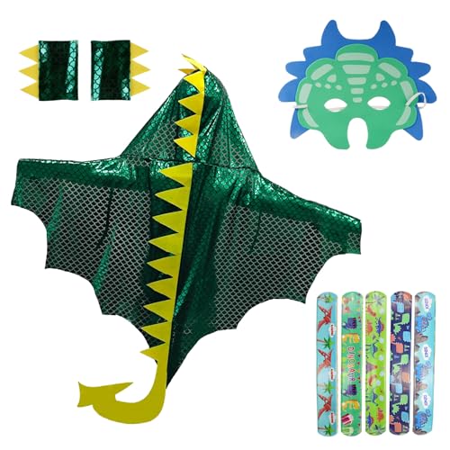 Tutukyle Dinosaurier Umhang Kinder,Dino Maske 9 Stück Dinosaurier Kostüm Kinder Slap Armbänder Dino Kostüm Cape mit Handschuhe für Cosplay Halloween Karneval Themenparty Maskerade Jungen Mädchen