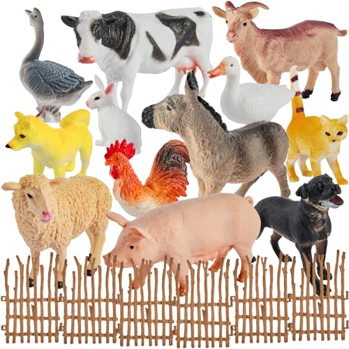 BUYGER Bauernhof Tiere Figuren Spielzeug Set ab 3 + Jahre, Groß und Mini Realistische Tierfiguren mit Zäune für Kinder Jungen Mädchen Lernen, Kuchendekoration, Geschenk