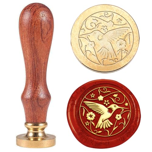Hobbspring 1pc Hummingbird Flower Wax Sealing Stamp Vintage Leaf Wax Seal Stamp Gift for Christmas 25mm Removable Brass Head Stamp with Wooden Handle for Envelope Card Gift Decoration